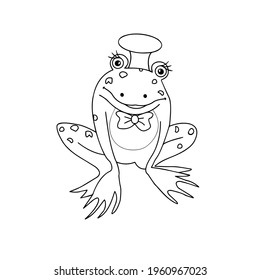 Cierre de una rana sobre un fondo blanco. Dibujo de contorno, gráficos vectoriales.