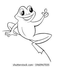 Cierre de una rana sobre un fondo blanco. Dibujo de contorno, gráficos vectoriales.