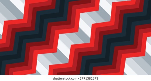 Closeup geometric zigzag pattern in red black white gray