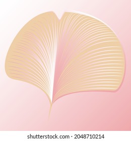 Close-up of ginkgo biloba leaf in delicate pink color with veins. Vector illustration for logo design in minimalistic outline style.