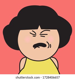 Closeup Girl With Grumpy Face Concept Card Character illustration