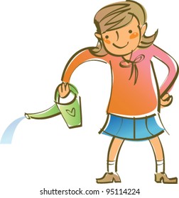 closeup of girl holding watering can
