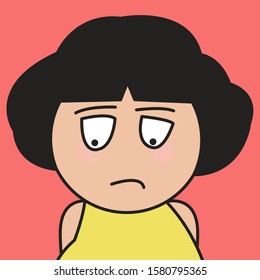 Closeup Girl With Sad And Sorrow Look Concept Card Character illustration