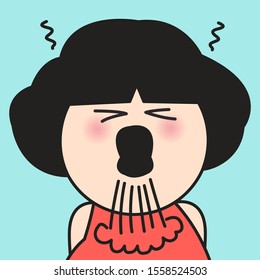 Closeup Girl Sneezing. Signs Of An Allergic Reaction Concept Card Character illustration