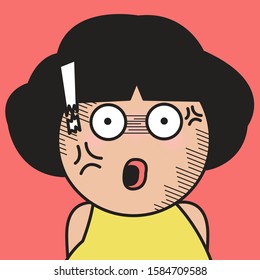 Closeup Girl With Surprised Exclamation Face Concept Card Character illustration