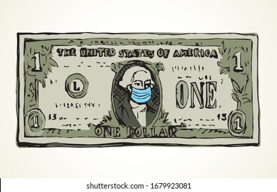 Closeup global sars 1 us note stock market hazard safety warn hygiene alert text. Hand draw white mouth cold flu 19 buy usd pay buck icon sign logo design. Art usa cartoon graphic doodle sketch vector