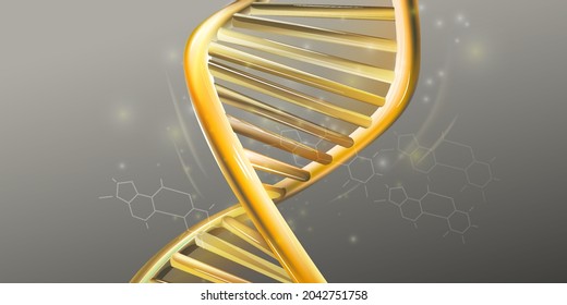 Close-up of golden double helix structure of DNA.