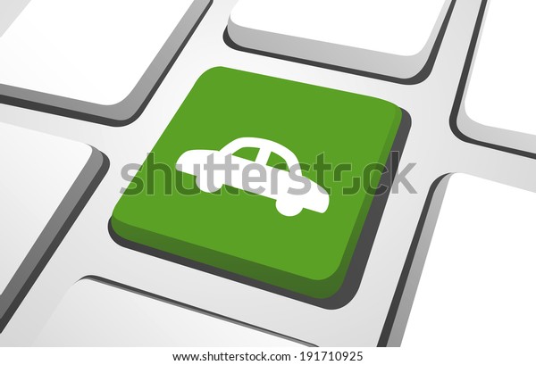 Close-up\
of green car computer icon on a keyboard\
button.
