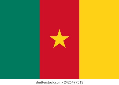 Close-up of green red and yellow national flag of African Country of Cameroon with yellow star. Illustration made February 14th, 2024, Zurich, Switzerland.