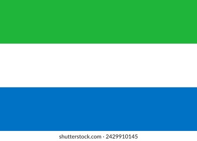 Close-up of green, white and blue national flag of African country of Sierra Leone. Illustration made February 25th, 2024, Zurich, Switzerland.