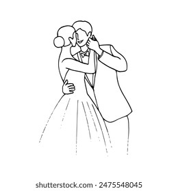 close-up of the groom smiling and the bride, they are dancing - hand drawn doodle illustration of a man and a woman dancing a slow dance