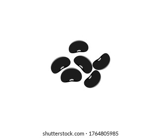 Closeup group of black beans( Urad dal, black gram, vigna mungo ) isolated on white background . Icon vector illustration. 