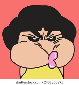 Closeup A Grumpy Girl With Chubby Cheek Concept Card Character illustration