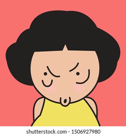 Closeup Grumpy Girl With A Lot Complaining Face Concept Card Character illustration