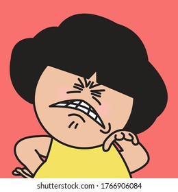 Closeup Grumpy Girl Concept Card Character illustration