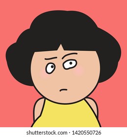 Closeup Grumpy Girl Looking For Trouble Facial Expression Concept Card Character illustration