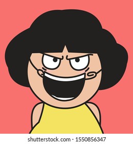 Closeup Grumpy Girl Making Fake Smile With String Stretching The Corners Of Her Mouth Concept Card Character illustration