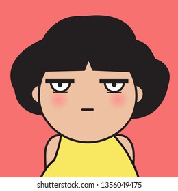 Closeup Grumpy Tiring Exhausting Expression Girl Concept Card Character illustration