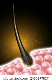 Close-up of hair at the skin cell level Used for advertising media for shampoo, hair conditioner, serum, hair dye, shaving machine. realistic vector illustration.