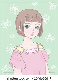 Close-up of half body of girl with short hair