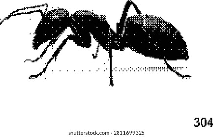 A close-up halftone illustration of an ant, symbolizing teamwork, industry, or the intricate world of insects.