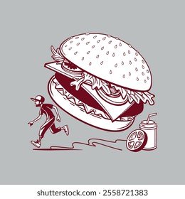 A close-up of a hamburger on a white background. tomato, onion, and cheese.