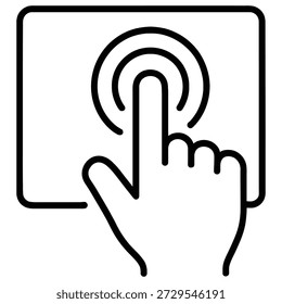Close-up of a hand with a finger pressing on a touchscreen device, illustrating interaction, technology, and user interface in a modern digital setting