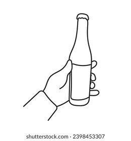 closeup hand holding beer bottle illustration vector hand drawn isolated on white background