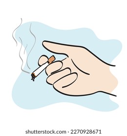 closeup hand holding cigarette illustration vector hand drawn isolated white background line art 