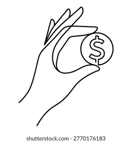 Closeup of hand holding dollar coin