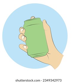 closeup hand holding green beer can illustration vector hand drawn isolated on white background
