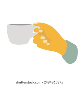 closeup hand holding hot coffee cup illustration vector isolated on white background