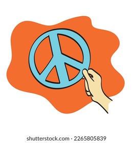 closeup hand holding peace symbol illustration vector hand drawn isolated on white background line art.