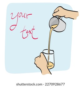 closeup hand holding tea on glass bowl illustration vector hand drawn isolated on white background line art.