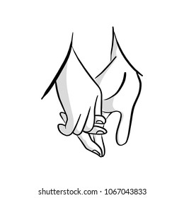 close-up hand of lovers holding vector illustration sketch hand drawn with black lines isolated on white background