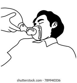 close-up hand using respiratory sopport mask and ambu bag on patient vector illustration outline sketch hand drawn with black lines isolated on white background