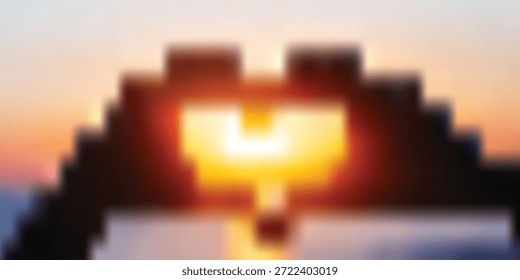 Close-up of hands creating a heart gesture, perfectly framing the setting sun as it dips below the horizon, casting a warm glow over the water.