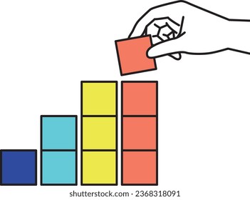 Close-up of hands stacking colorful building blocks