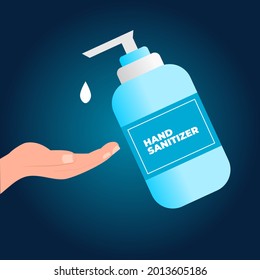 close-up hands using hand sanitizer gel pump dispenser vector glowing illustration
