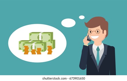 Closeup of handsome young businessman talking on mobile phone. Business concept. Vector illustration