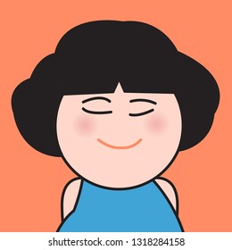 Closeup Happily Smiling Girl With Eye Closed Facial Expression Concept Card Character illustration