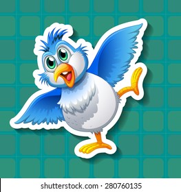 Closeup happy blue bird spreading the wings