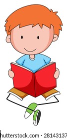 Closeup happy boy reading a book