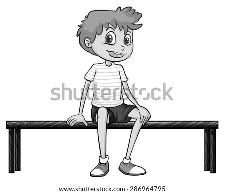 Closeup happy boy sitting on the bench