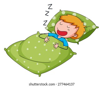 Closeup happy boy sleeping in bed