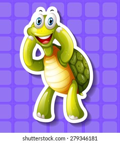 Closeup happy turtle on blue background