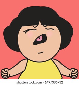 Closeup High Pressure Girl With Anger And Stress. Woman Shouting To The Sky With Her Punches Clenched Concept Card Character illustration