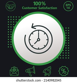 closeup, hour, arrow and clock icons. Background with a green pattern on a black background. modern design