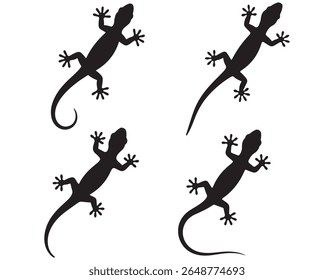 Closeup house lizard silhouette isolated on white background. Vector illustration, Silhouettes of a Gecko, simple stylized silhouettes of geckos in a neutral brown and black tone against.