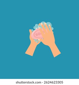 Closeup of human palm and finger cleaning routine in toilet or bathroom showing hand wash process with water splash and sanitary prevention for healthy body and infection control

